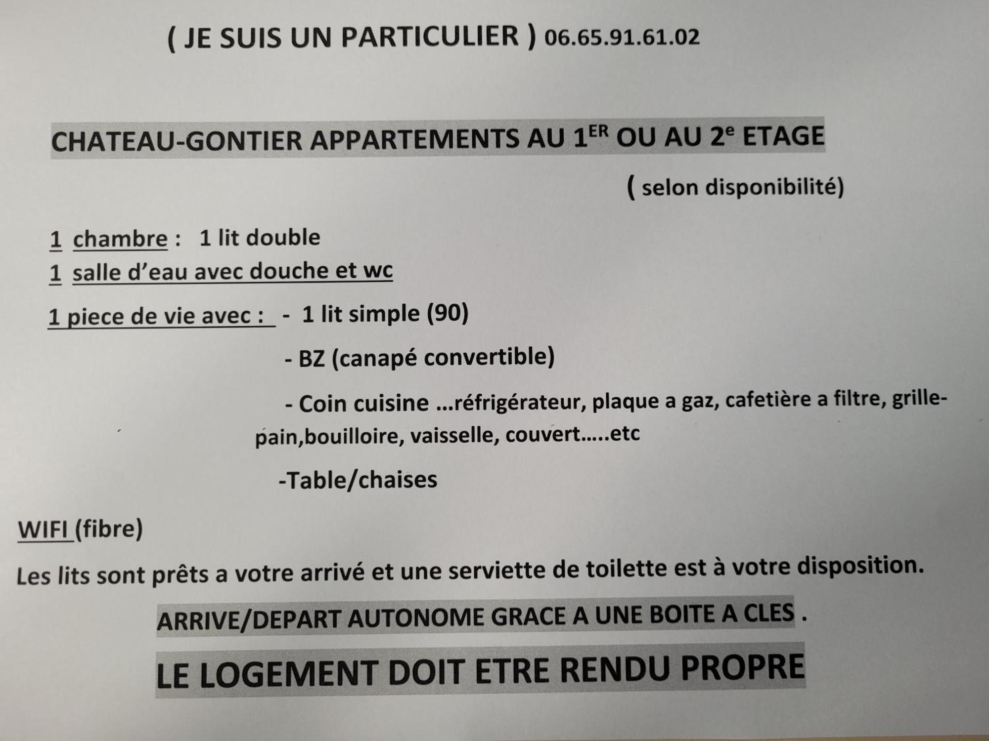 Appartement Appart entier 1 ch à ch-gontier 1er ou 2eme étage à Château-Gontier Extérieur photo